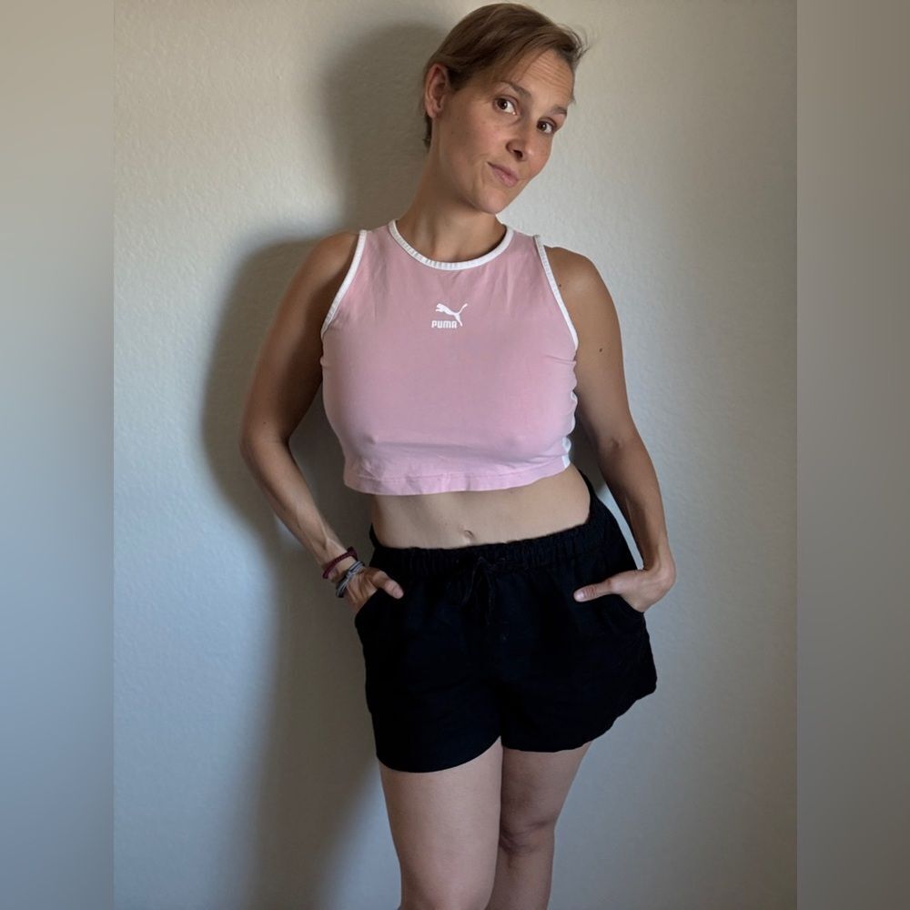 Puma Classic Crop Top Pink White XL Sporty Athleisure